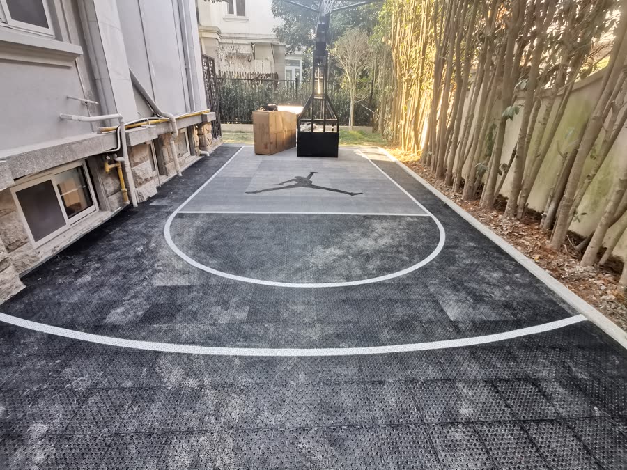 上海家用篮球场家用运动场地整体铺装拼装运动地板工程案例