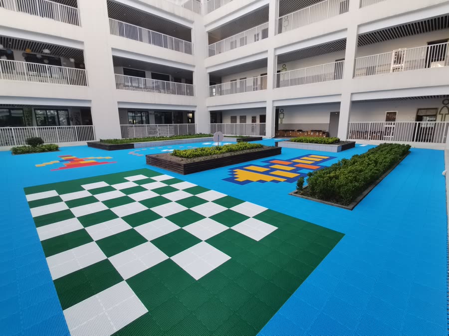 杭州某幼儿园活动场地整体铺装拼装运动地板工程案例