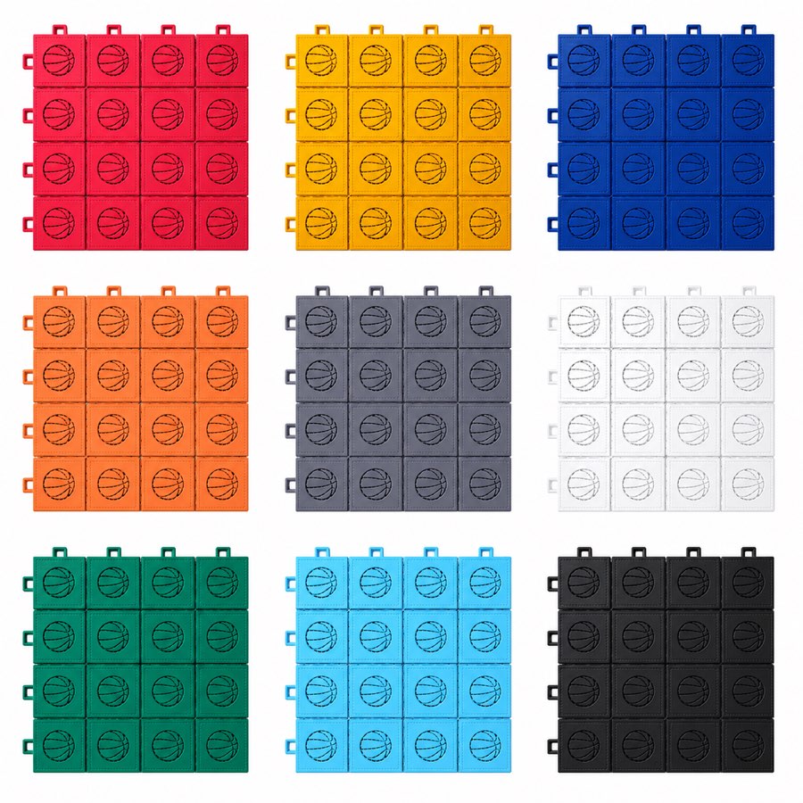 安耐康 ANK5 拼装运动地板 9 种标准配色实拍 · AnchorCare ANK5 interlocking modular court tile in 9 standard colors