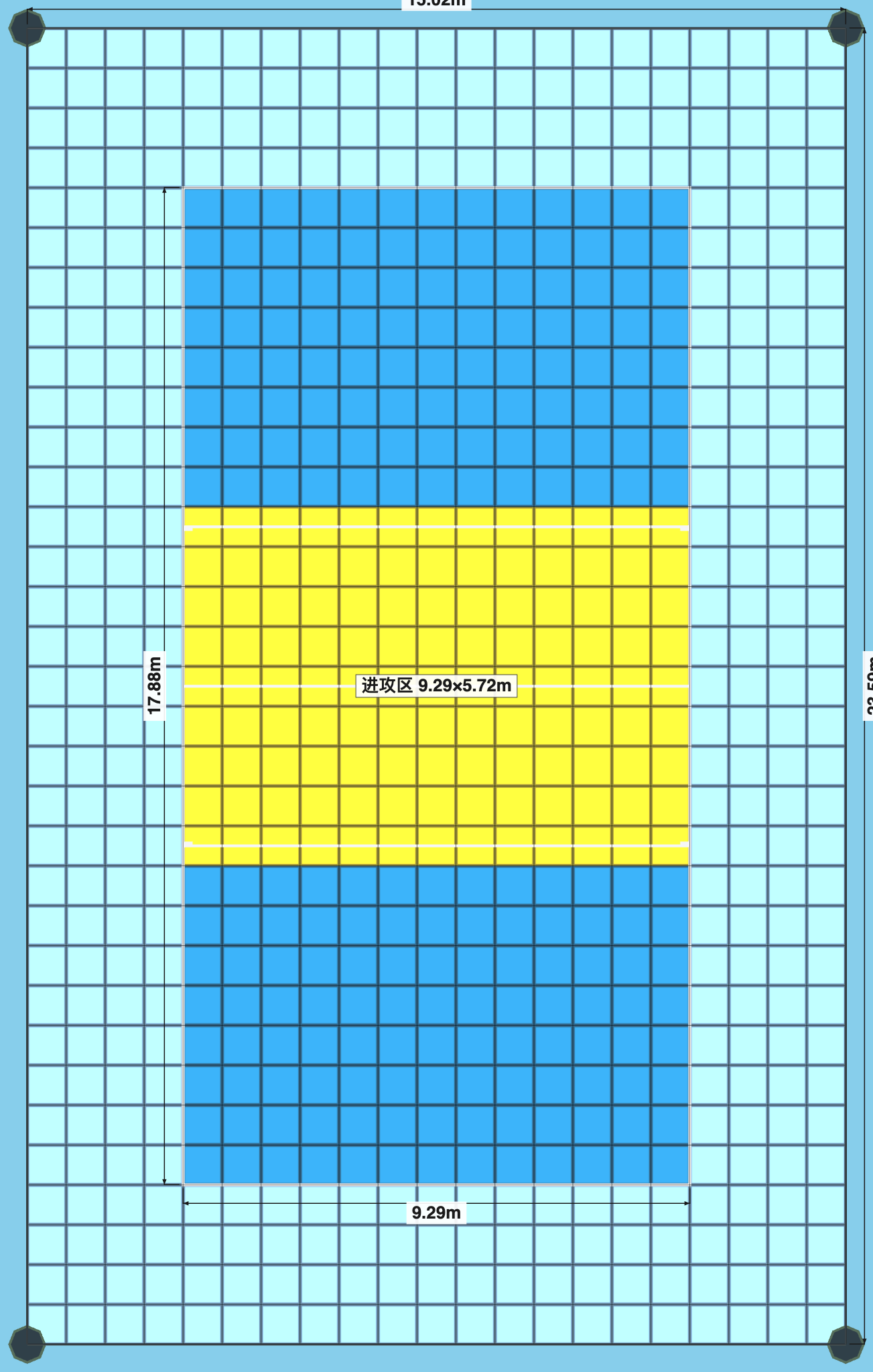 排球场71.5cm悬浮地板拼装对齐示意